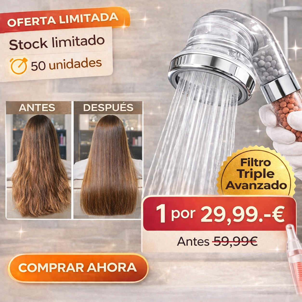 Ducha universal con filtro-vidabro. Piel de seda, presume de melena. Ionix™